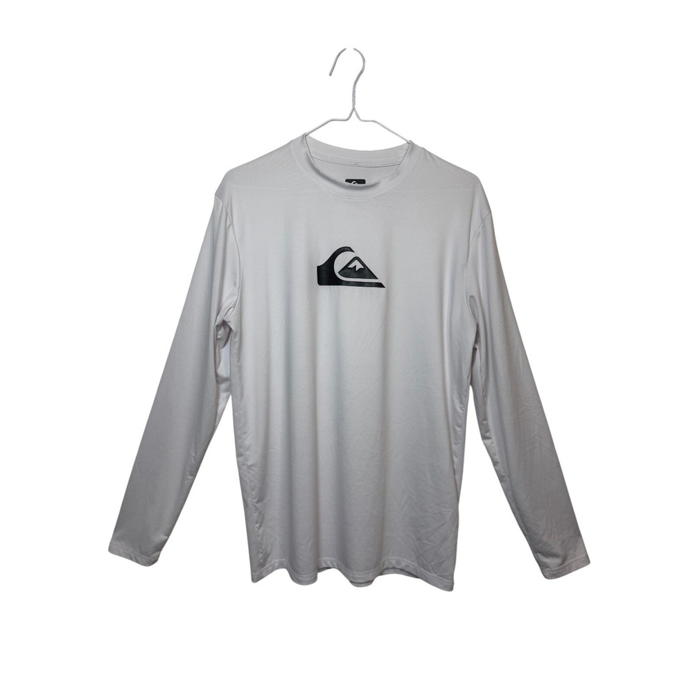 Quiksilver Rash Guard Men Small White Long Sleeve Logo Swim Shirt Surf Tee